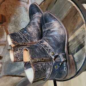 Bed Stu Leather Winslet Harness Boots, Size: 7, Color: Distressed Black